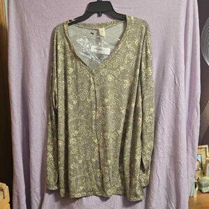 Flamingo V-Neck Sage Green Paisley Print Top Size 4X NWT